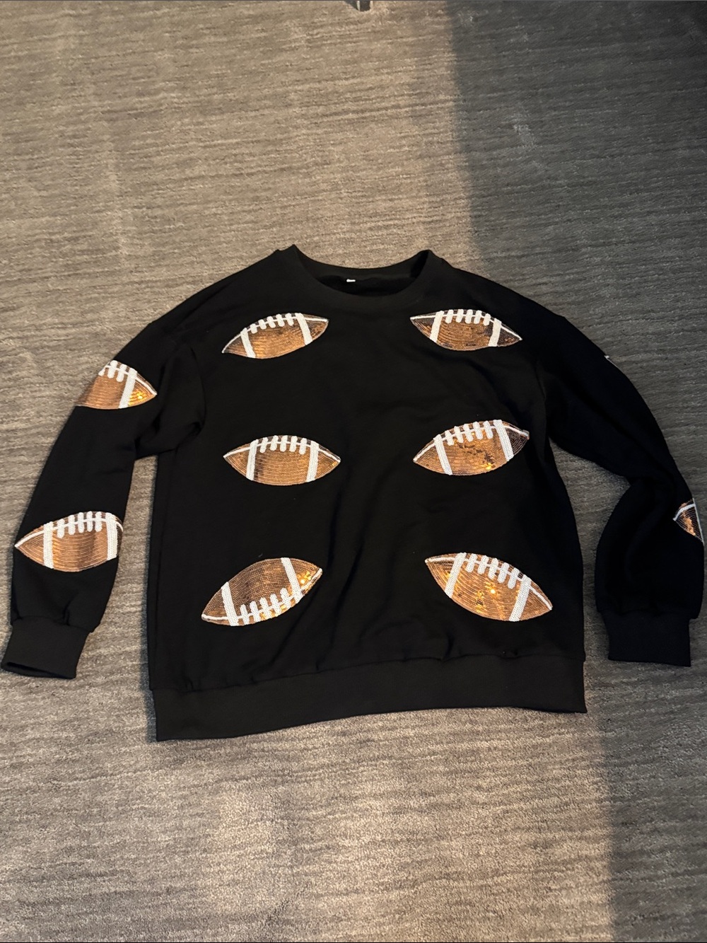 Amazon Black Crewneck Sweatshirt with Gold Football Sequin Patches
